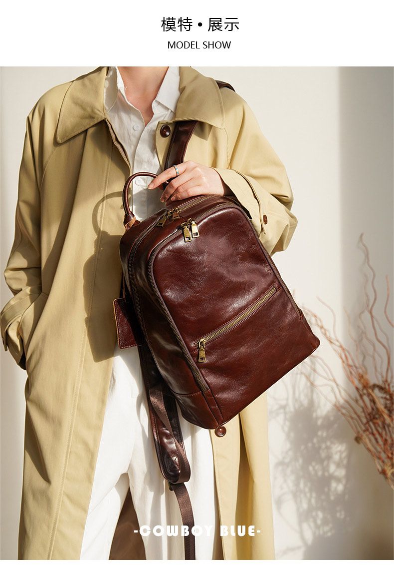 新款大容量軟皮後背包 女生真皮雙肩包 通勤休閒簡約背包 學生書包時尚復古女士包包推薦 真皮包包