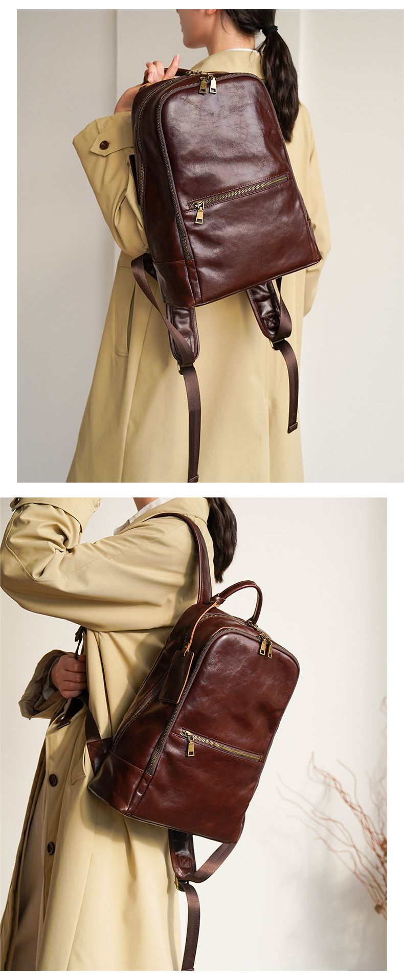 新款大容量軟皮後背包 女生真皮雙肩包 通勤休閒簡約背包 學生書包時尚復古女士包包推薦 真皮包包