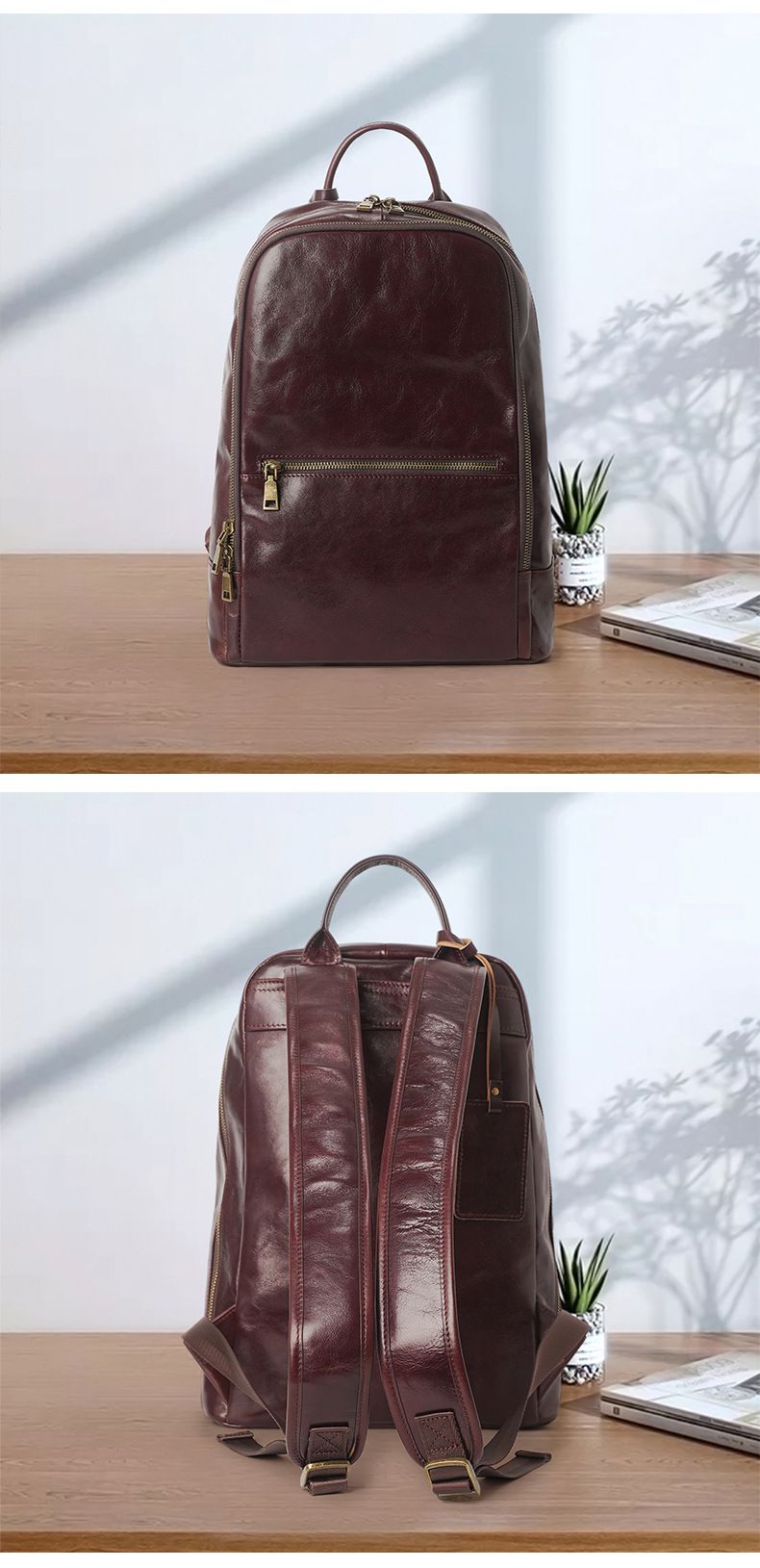 新款大容量軟皮後背包 女生真皮雙肩包 通勤休閒簡約背包 學生書包時尚復古女士包包推薦 真皮包包