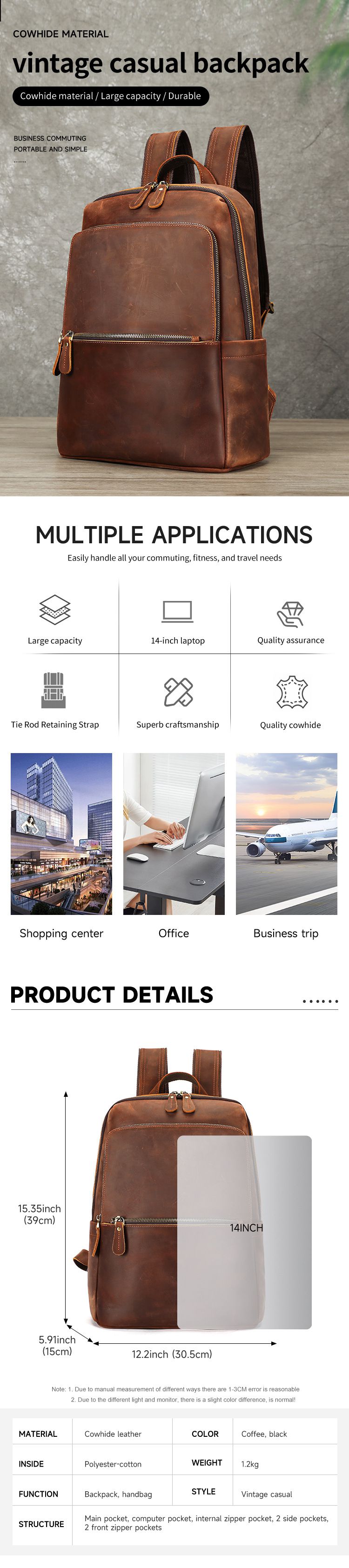 新款瘋馬皮男士雙肩包 大容量真皮後背包 商務差旅背包 14吋電腦背包學生書包推薦 真皮包包