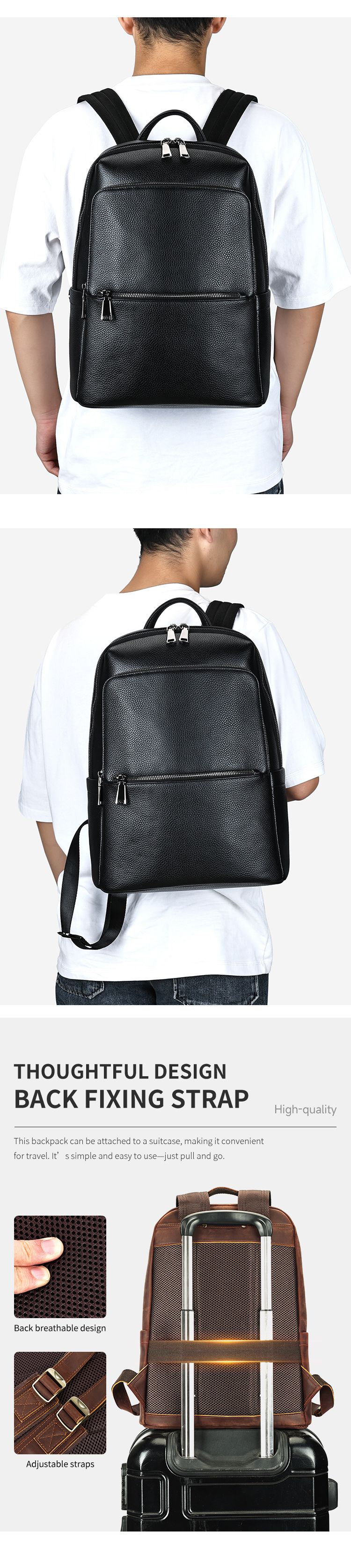 新款瘋馬皮男士雙肩包 大容量真皮後背包 商務差旅背包 14吋電腦背包學生書包推薦 真皮包包