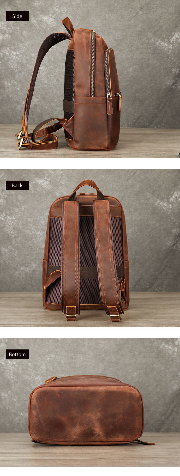 新款瘋馬皮男士雙肩包 大容量真皮後背包 商務差旅背包 14吋電腦背包學生書包推薦 真皮包包