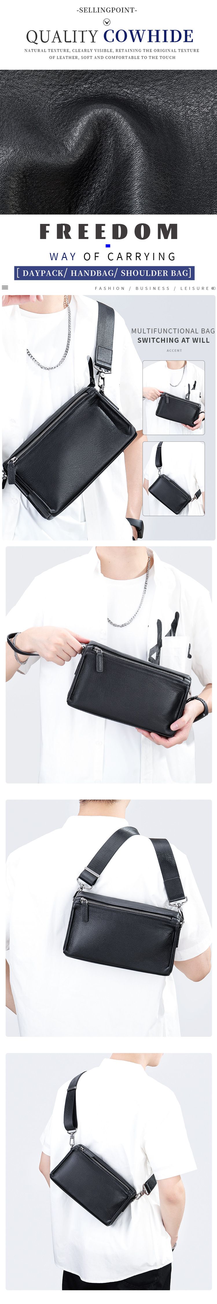 男士單肩包手拿包 時尚潮流百搭真皮男包 休閒簡約胸包 通勤頭層牛皮單肩斜挎包推薦 真皮包包