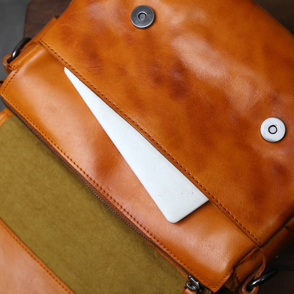 手工頭層牛皮植鞣皮簡約郵差包 真皮包包單肩包斜挎包 男女同款斜背包肩背包推薦 真皮包包