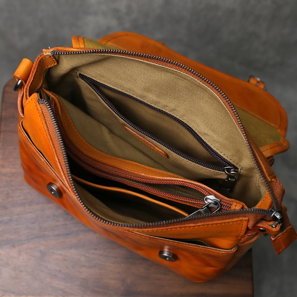 手工頭層牛皮植鞣皮簡約郵差包 真皮包包單肩包斜挎包 男女同款斜背包肩背包推薦 真皮包包