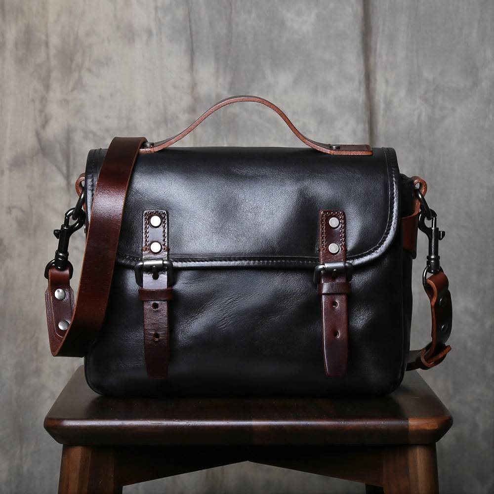 手工頭層牛皮植鞣皮簡約郵差包 真皮包包單肩包斜挎包 男女同款斜背包肩背包推薦 真皮包包