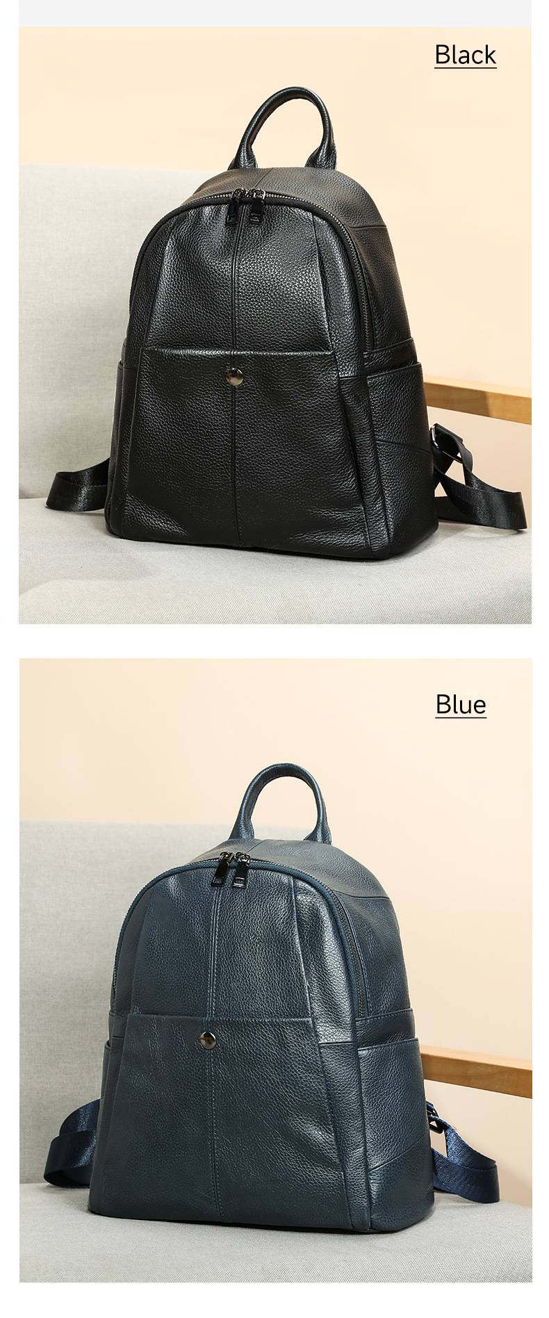 時尚真皮媽媽包後背包 大容量軟牛皮雙肩背包 頭層牛皮百搭通勤雙肩包新款包包推薦 真皮包包