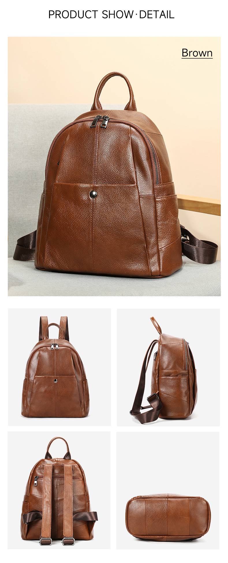 時尚真皮媽媽包後背包 大容量軟牛皮雙肩背包 頭層牛皮百搭通勤雙肩包新款包包推薦 真皮包包