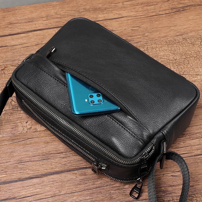 新款男士斜挎包 韓版單肩斜挎小包包 頭層牛皮小方包 真皮男包肩背包側背包推薦 真皮包包