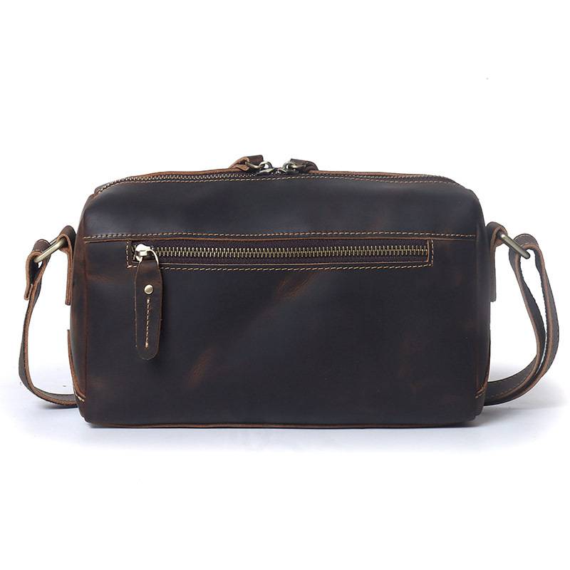 復古新款男士真皮單肩包 瘋馬皮斜挎包 大容量頭層牛皮真皮男包斜背包簡約小方包推薦 真皮包包