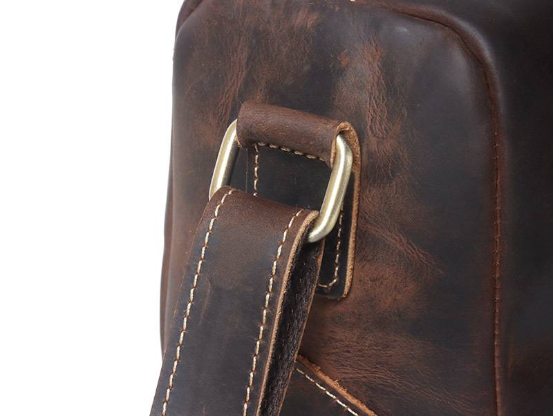 復古新款男士真皮單肩包 瘋馬皮斜挎包 大容量頭層牛皮真皮男包斜背包簡約小方包推薦 真皮包包