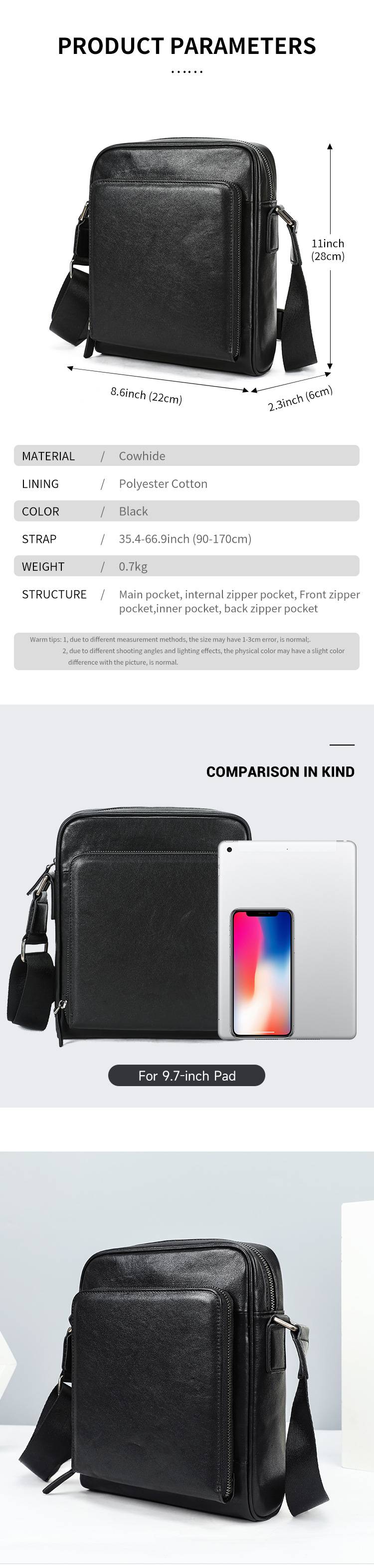 頭層牛皮男士單肩包 大容量豎款簡約斜挎包 男士休閒出行斜背包挎包 潮流包包ipad包推薦 真皮包包