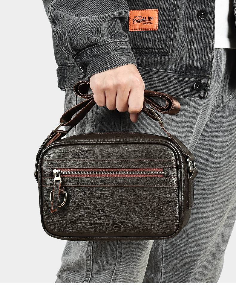 真皮男士斜挎包 小方包男包 輕奢牛皮時尚潮流單肩挎包 休閒新款斜背包推薦 真皮包包