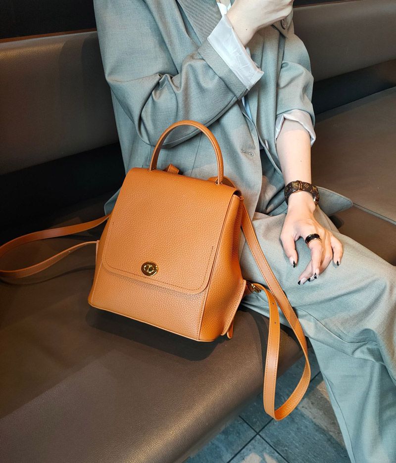 新款女士雙肩包 大容量時尚高級感小眾設計ins風牛皮後背包 真皮女生學生書包推薦 真皮包包