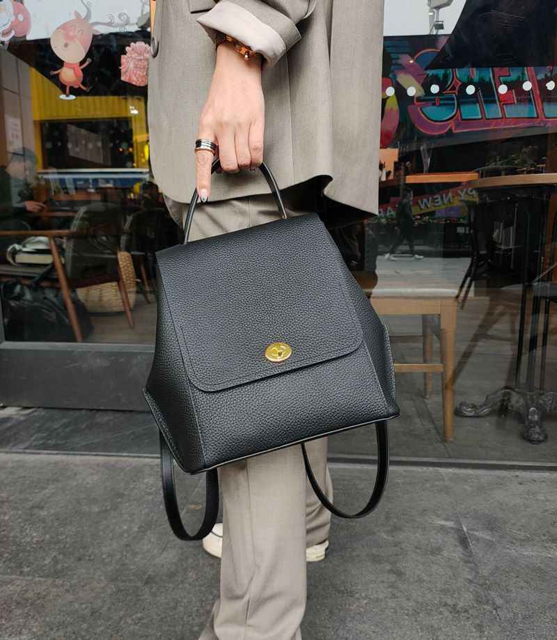 新款女士雙肩包 大容量時尚高級感小眾設計ins風牛皮後背包 真皮女生學生書包推薦 真皮包包