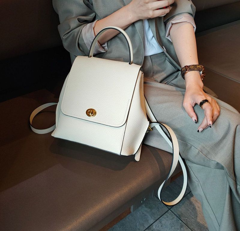 新款女士雙肩包 大容量時尚高級感小眾設計ins風牛皮後背包 真皮女生學生書包推薦 真皮包包