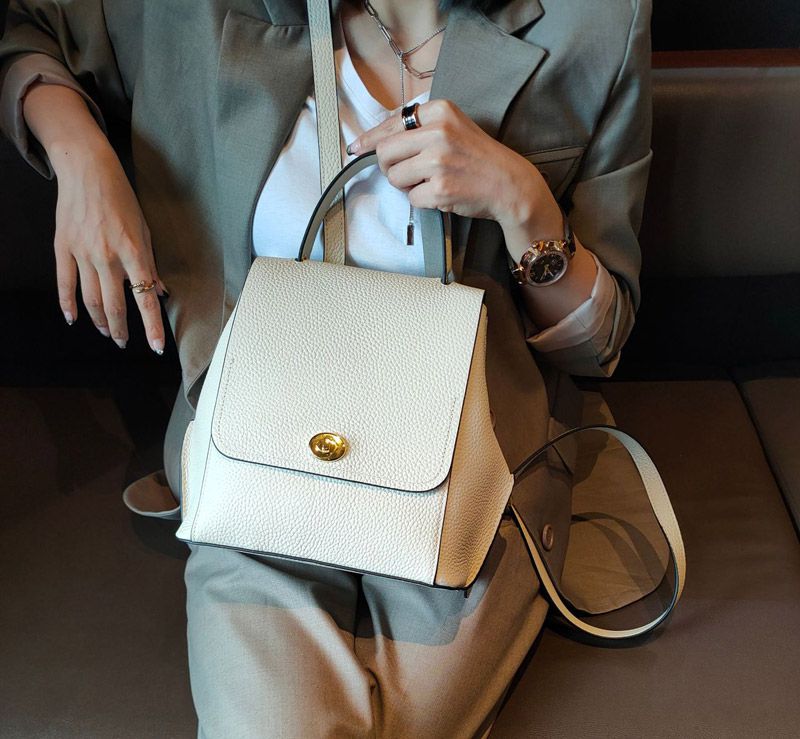 新款女士雙肩包 大容量時尚高級感小眾設計ins風牛皮後背包 真皮女生學生書包推薦 真皮包包