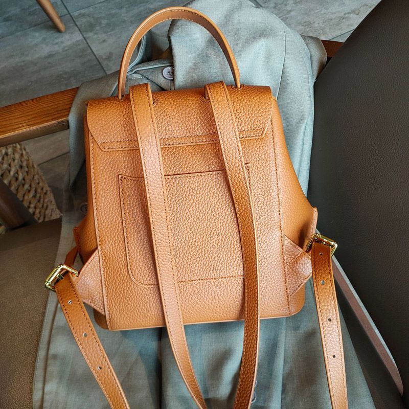 新款女士雙肩包 大容量時尚高級感小眾設計ins風牛皮後背包 真皮女生學生書包推薦 真皮包包