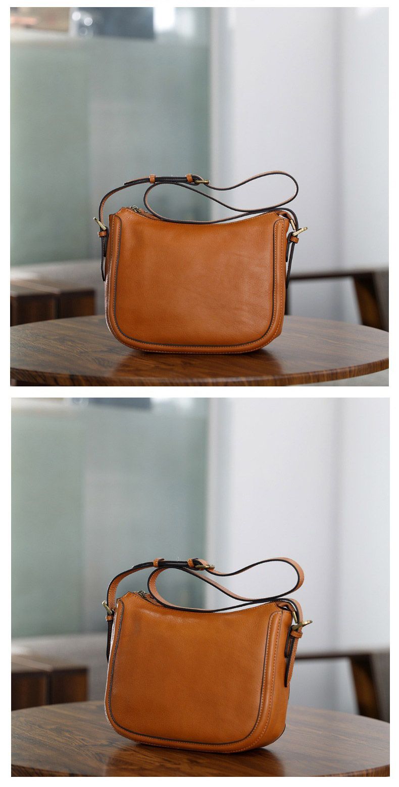 頭層植鞣牛皮郵差包 復古手工真皮女士斜背包 新款女生文藝風休閒單肩背包斜挎包推薦 真皮包包