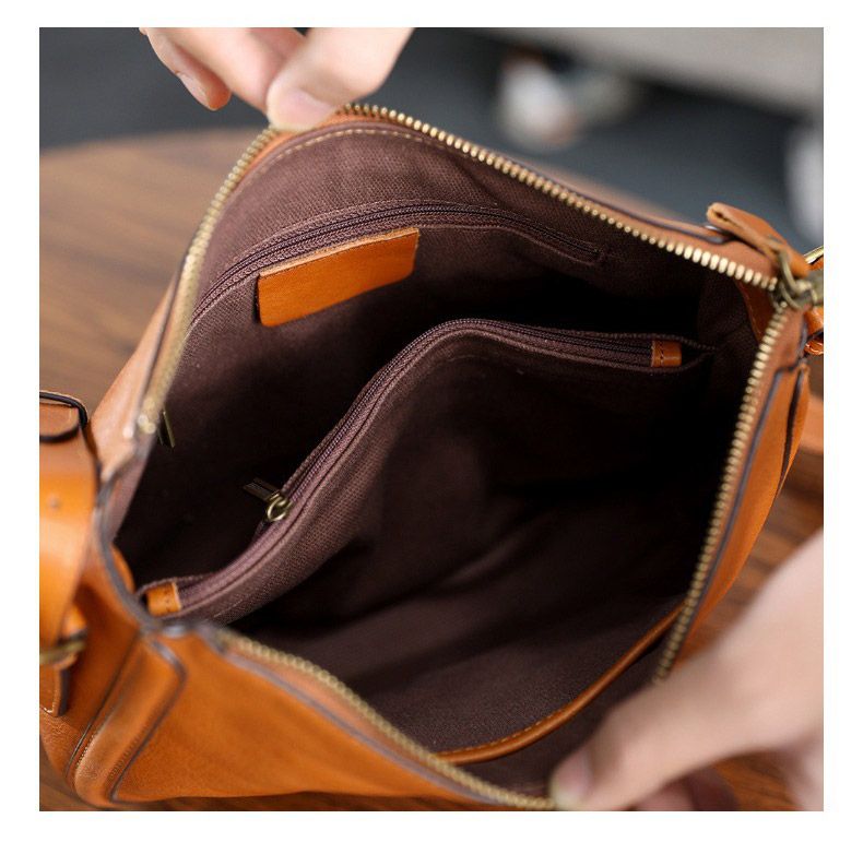 頭層植鞣牛皮郵差包 復古手工真皮女士斜背包 新款女生文藝風休閒單肩背包斜挎包推薦 真皮包包