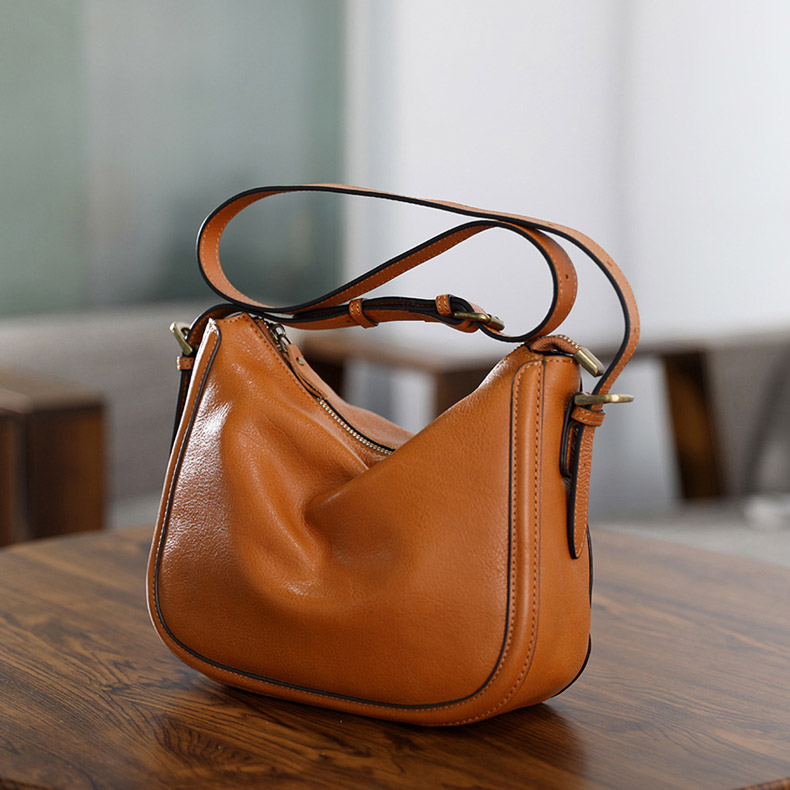 頭層植鞣牛皮郵差包 復古手工真皮女士斜背包 新款女生文藝風休閒單肩背包斜挎包推薦 真皮包包