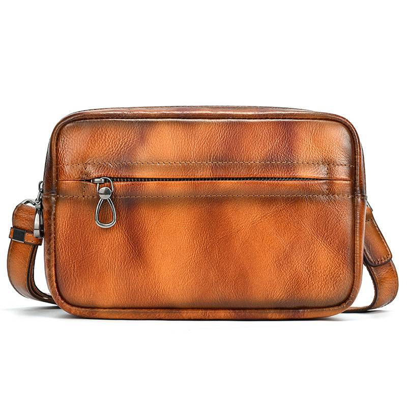 新品復古擦色單肩背包 兩用手抓包斜背包 男女手拿包植鞣革斜跨包 樹膏皮休閒包包推薦 真皮包包