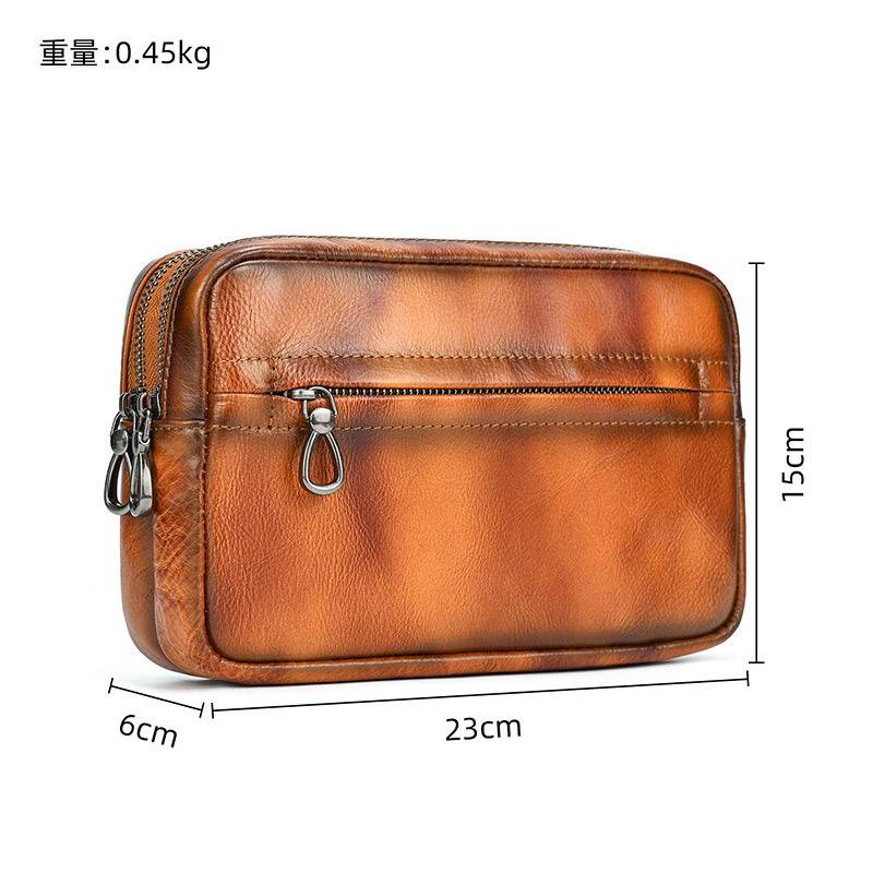 新品復古擦色單肩背包 兩用手抓包斜背包 男女手拿包植鞣革斜跨包 樹膏皮休閒包包推薦 真皮包包