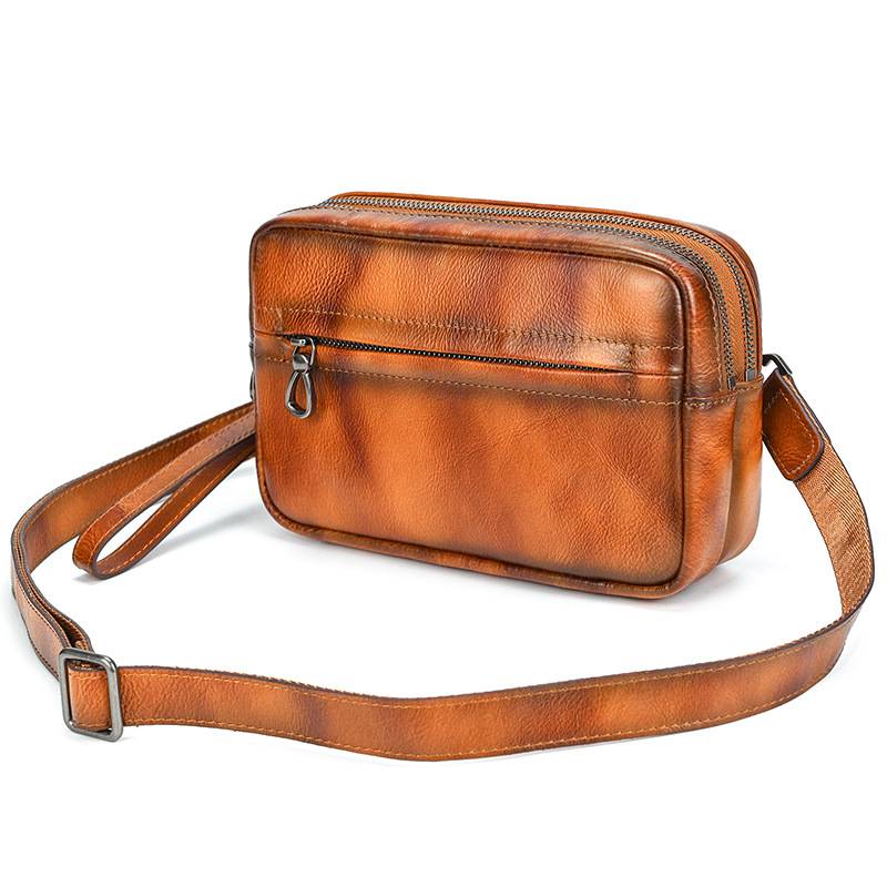 新品復古擦色單肩背包 兩用手抓包斜背包 男女手拿包植鞣革斜跨包 樹膏皮休閒包包推薦 真皮包包