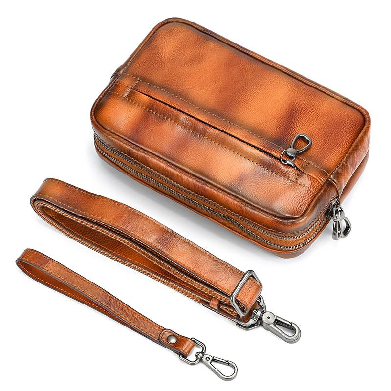 新品復古擦色單肩背包 兩用手抓包斜背包 男女手拿包植鞣革斜跨包 樹膏皮休閒包包推薦 真皮包包