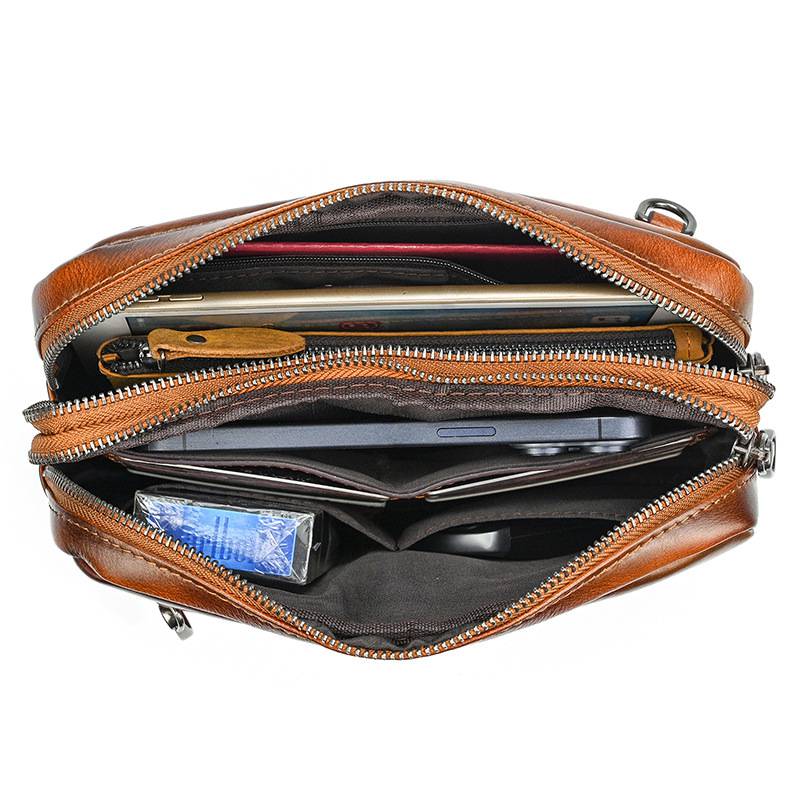 新品復古擦色單肩背包 兩用手抓包斜背包 男女手拿包植鞣革斜跨包 樹膏皮休閒包包推薦 真皮包包