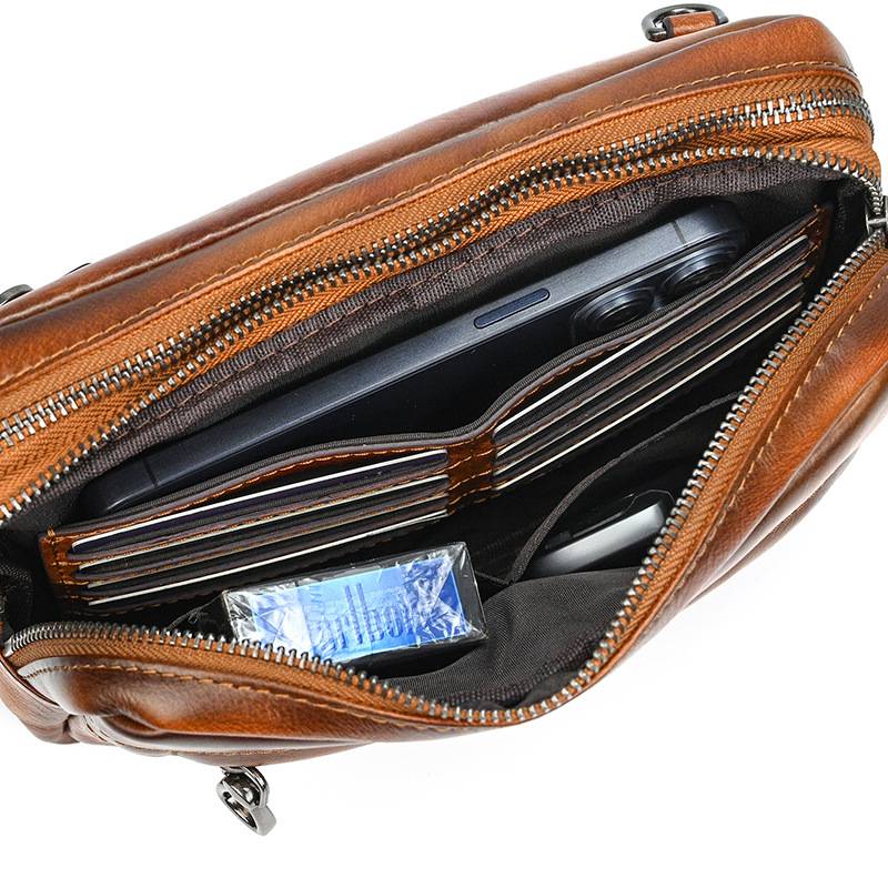 新品復古擦色單肩背包 兩用手抓包斜背包 男女手拿包植鞣革斜跨包 樹膏皮休閒包包推薦 真皮包包