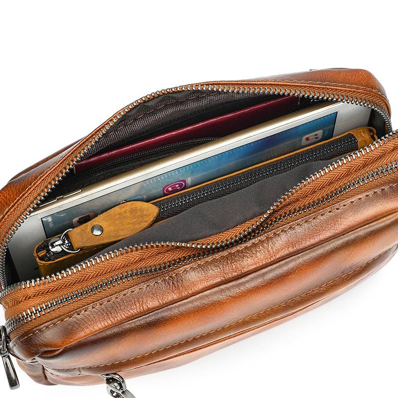 新品復古擦色單肩背包 兩用手抓包斜背包 男女手拿包植鞣革斜跨包 樹膏皮休閒包包推薦 真皮包包