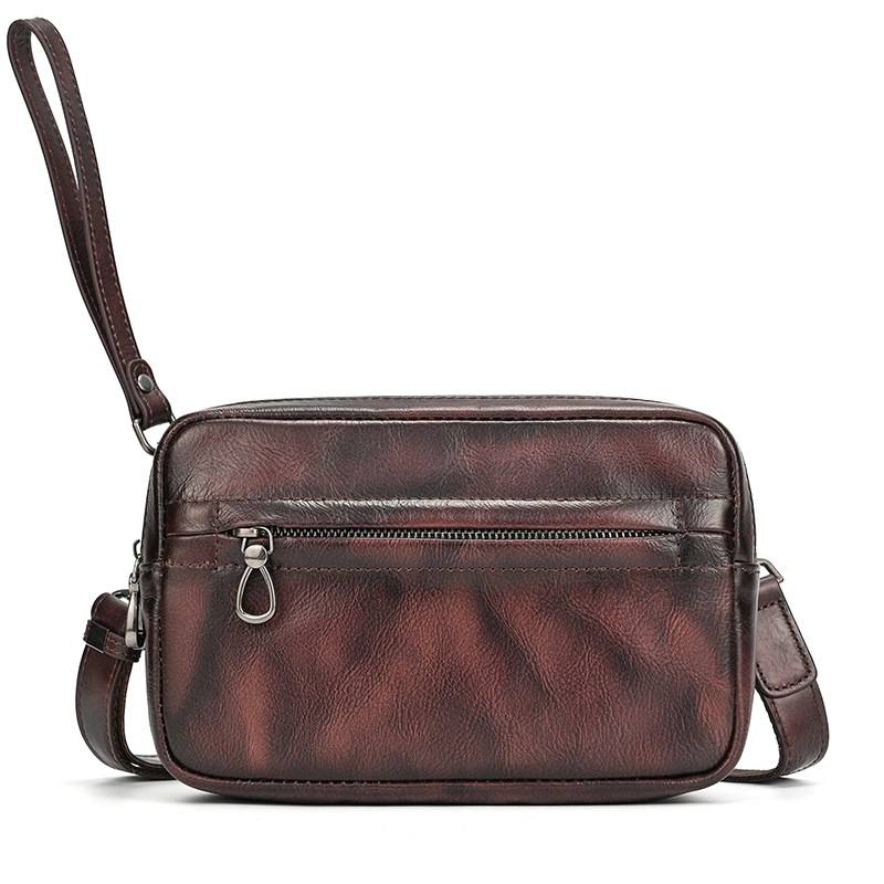 新品復古擦色單肩背包 兩用手抓包斜背包 男女手拿包植鞣革斜跨包 樹膏皮休閒包包推薦 真皮包包