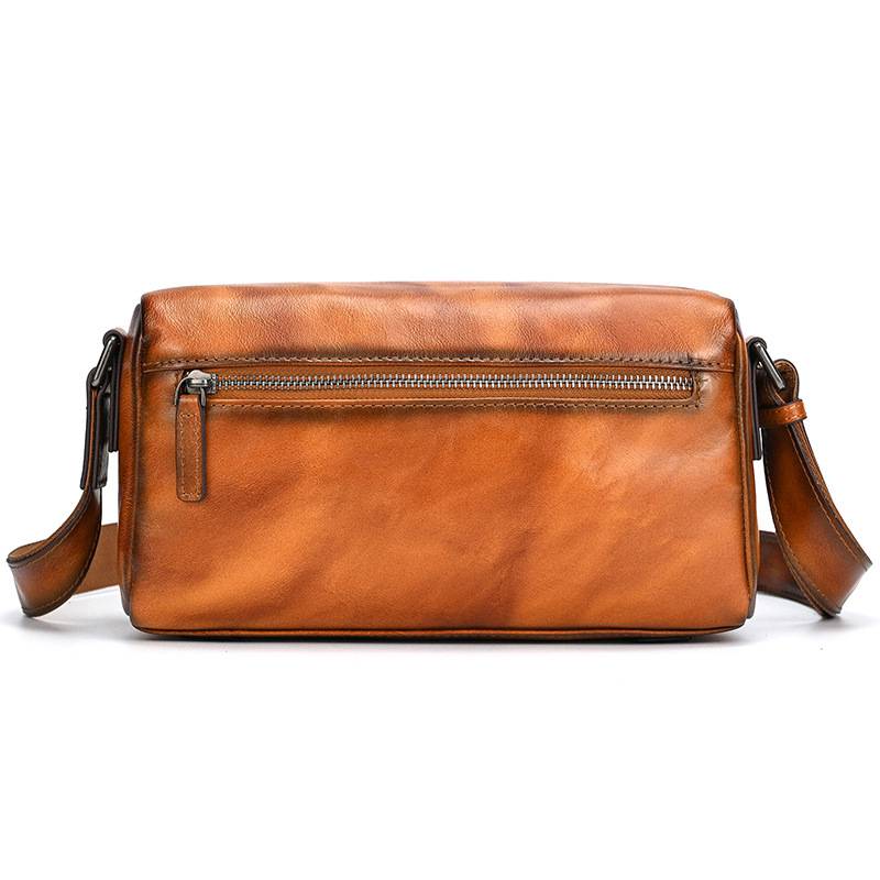 新品復古手工擦色植鞣牛皮斜背包 頭層牛皮男女通用斜跨包 新款側背包真皮包包 樹膏皮單肩背包推薦 真皮包包