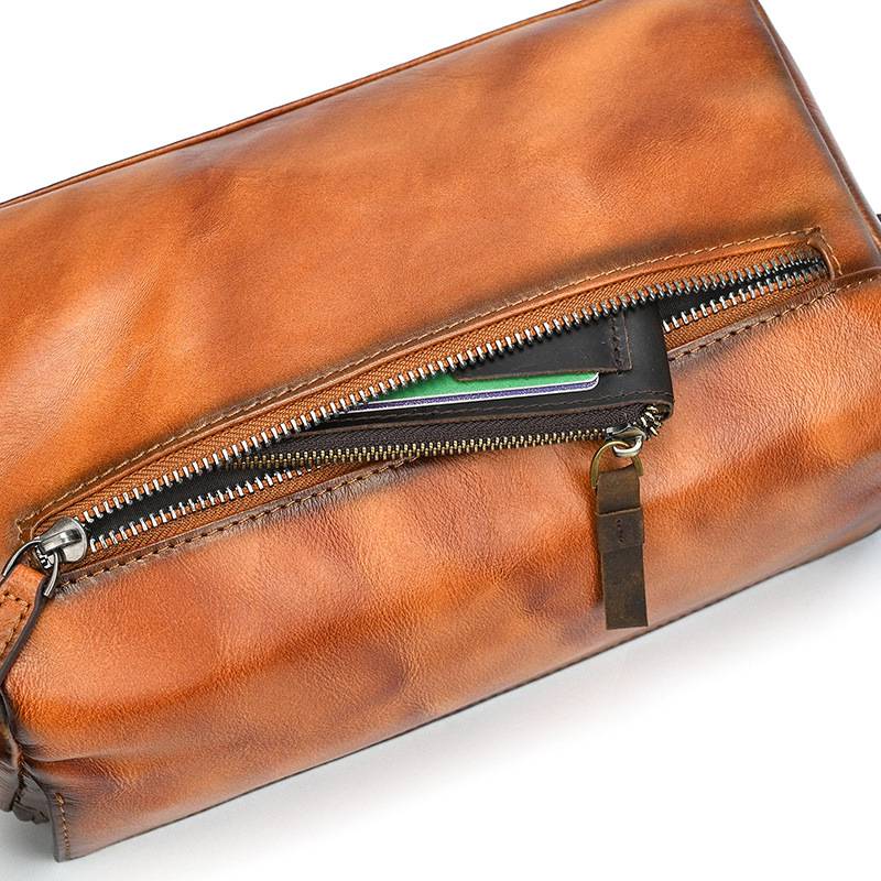 新品復古手工擦色植鞣牛皮斜背包 頭層牛皮男女通用斜跨包 新款側背包真皮包包 樹膏皮單肩背包推薦 真皮包包