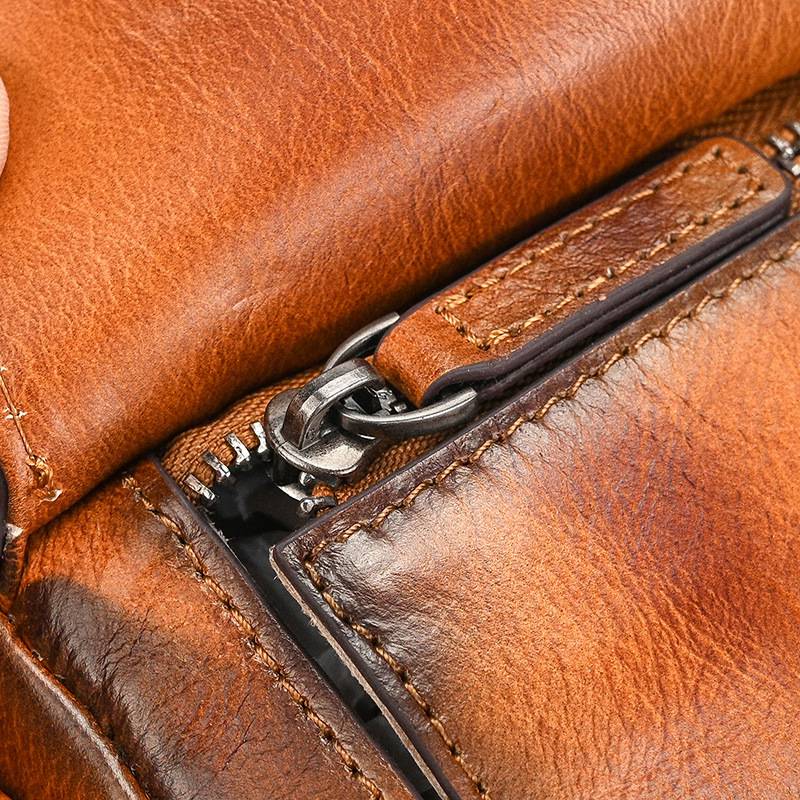 新品復古手工擦色植鞣牛皮斜背包 頭層牛皮男女通用斜跨包 新款側背包真皮包包 樹膏皮單肩背包推薦 真皮包包