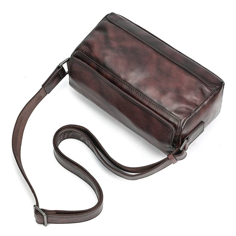 新品復古手工擦色植鞣牛皮斜背包 頭層牛皮男女通用斜跨包 新款側背包真皮包包 樹膏皮單肩背包推薦 真皮包包