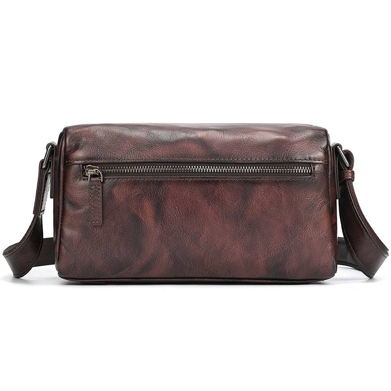 新品復古手工擦色植鞣牛皮斜背包 頭層牛皮男女通用斜跨包 新款側背包真皮包包 樹膏皮單肩背包推薦 真皮包包