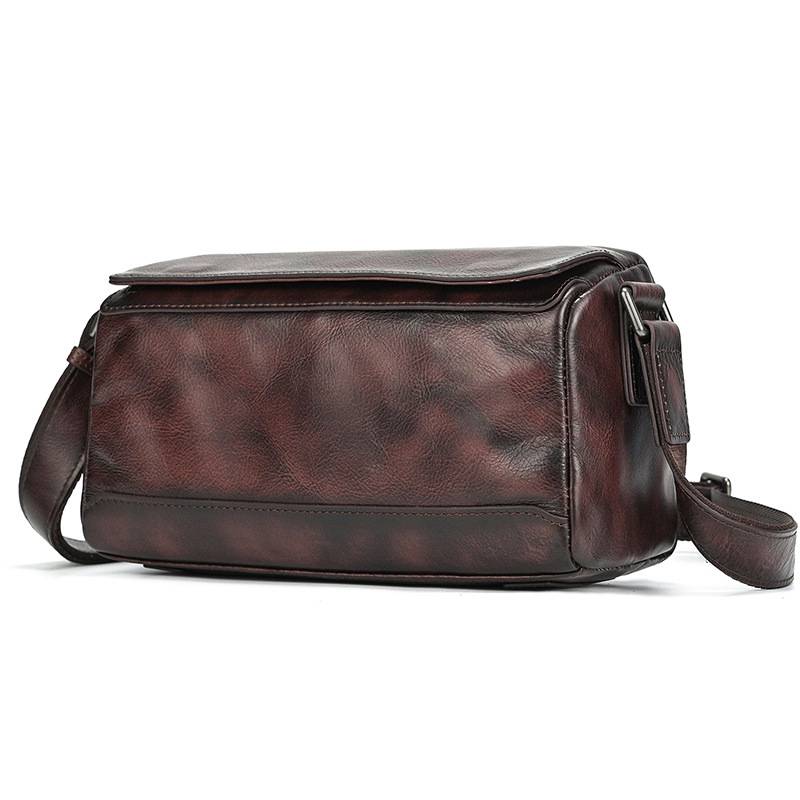 新品復古手工擦色植鞣牛皮斜背包 頭層牛皮男女通用斜跨包 新款側背包真皮包包 樹膏皮單肩背包推薦 真皮包包