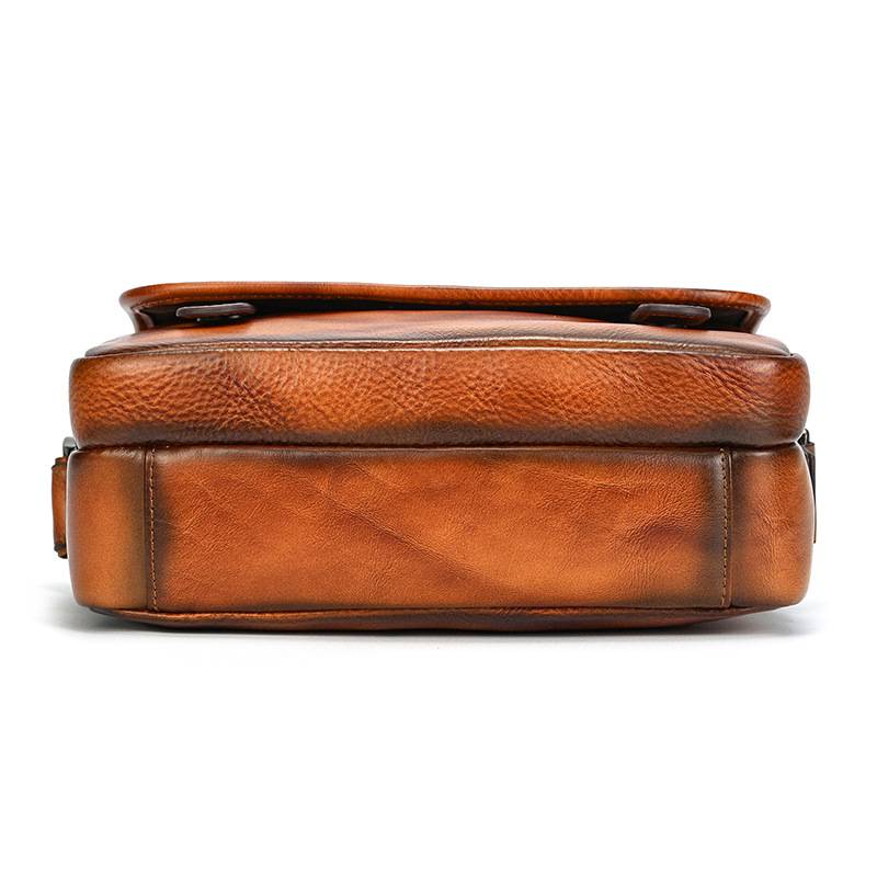 新款頭層樹膏皮單肩包 男士女士植鞣革牛皮斜跨包 復古擦色休閒包斜背包郵差包推薦 真皮包包