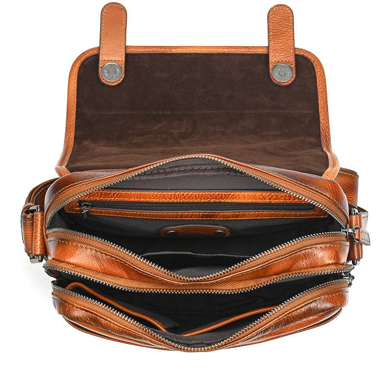 新款頭層樹膏皮單肩包 男士女士植鞣革牛皮斜跨包 復古擦色休閒包斜背包郵差包推薦 真皮包包