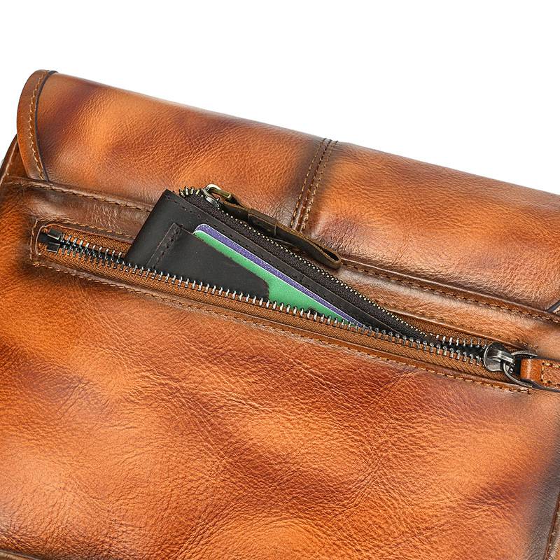 新款頭層樹膏皮單肩包 男士女士植鞣革牛皮斜跨包 復古擦色休閒包斜背包郵差包推薦 真皮包包