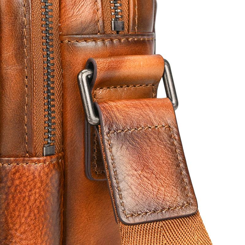 新款頭層樹膏皮單肩包 男士女士植鞣革牛皮斜跨包 復古擦色休閒包斜背包郵差包推薦 真皮包包