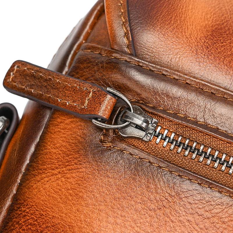 新款頭層樹膏皮單肩包 男士女士植鞣革牛皮斜跨包 復古擦色休閒包斜背包郵差包推薦 真皮包包