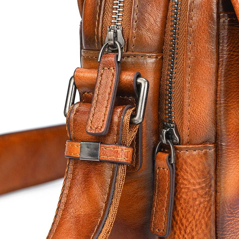 新款頭層樹膏皮單肩包 男士女士植鞣革牛皮斜跨包 復古擦色休閒包斜背包郵差包推薦 真皮包包