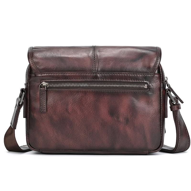 新款頭層樹膏皮單肩包 男士女士植鞣革牛皮斜跨包 復古擦色休閒包斜背包郵差包推薦 真皮包包