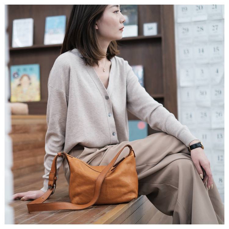 復古手工擦色頭層植鞣皮斜背包 高級質感牛皮水桶包托特包 新款真皮女包斜挎包推薦 真皮包包