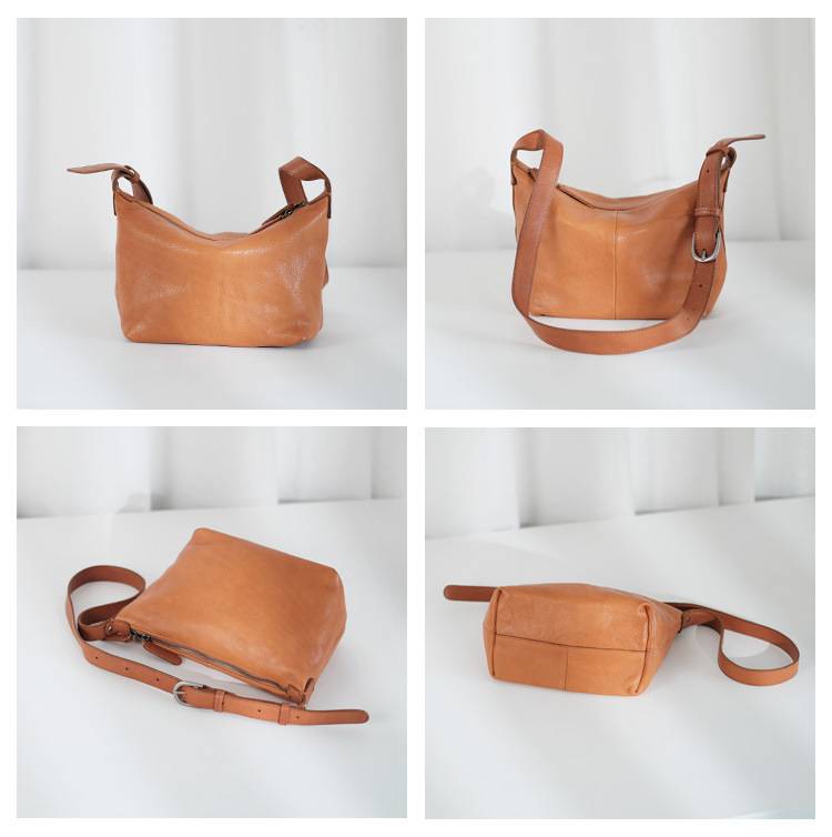 復古手工擦色頭層植鞣皮斜背包 高級質感牛皮水桶包托特包 新款真皮女包斜挎包推薦 真皮包包