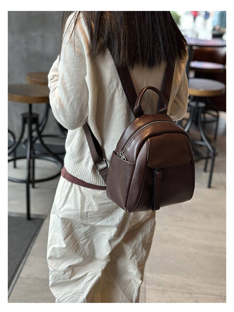 復古頭層牛皮女式雙肩包 新款時尚真皮女包學生書包 簡約百搭小背包軟皮後背包推薦 真皮包包