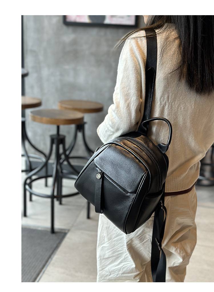 復古頭層牛皮女式雙肩包 新款時尚真皮女包學生書包 簡約百搭小背包軟皮後背包推薦 真皮包包